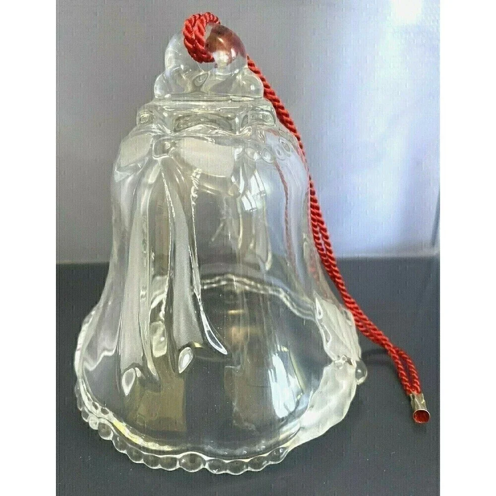 Hand Cut Crystal Bell Christmas Ornament Red Corded Bow German Home Beautiful